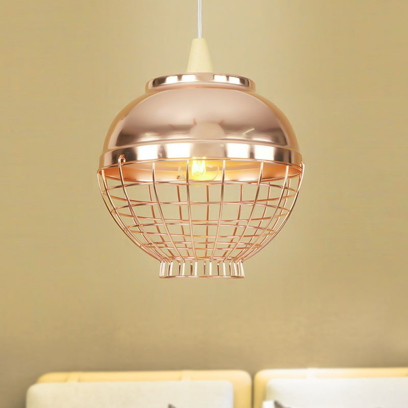 Rose Gold Bowl/Globe/Bottle Shade Pendant Light Vintage Metallic 1 Light Living Room Ceiling Light with Wire Cage Clearhalo 'Ceiling Lights' 'Modern Pendants' 'Modern' 'Pendant Lights' 'Pendants' Lighting' 1416730