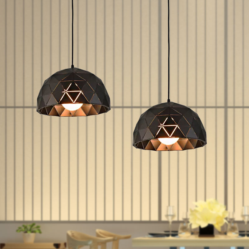 Nordic Style Domed Ceiling Light Fixture 12"/14" W 1 Light Metallic Pendant Lighting in Black/White for Coffee Shop Clearhalo 'Ceiling Lights' 'Modern Pendants' 'Modern' 'Pendant Lights' 'Pendants' Lighting' 1416744