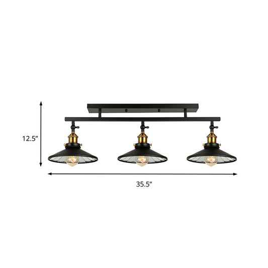 Metal Black Island Lighting Cone Shade 3 Heads Vintage Stylish Ceiling Light Fixture for Living Room Clearhalo 'Ceiling Lights' 'Island Lights' Lighting' 141674