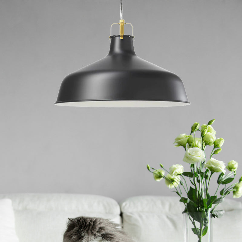 1 Light Metallic Pendant Lamp Modernism Black/White Barn Shade Dining Room Hanging Ceiling Light Black Clearhalo 'Ceiling Lights' 'Modern Pendants' 'Modern' 'Pendant Lights' 'Pendants' Lighting' 1416768