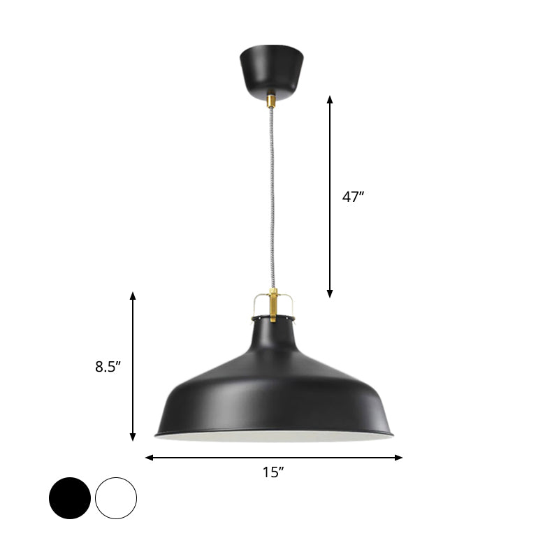 1 Light Metallic Pendant Lamp Modernism Black/White Barn Shade Dining Room Hanging Ceiling Light Clearhalo 'Ceiling Lights' 'Modern Pendants' 'Modern' 'Pendant Lights' 'Pendants' Lighting' 1416772