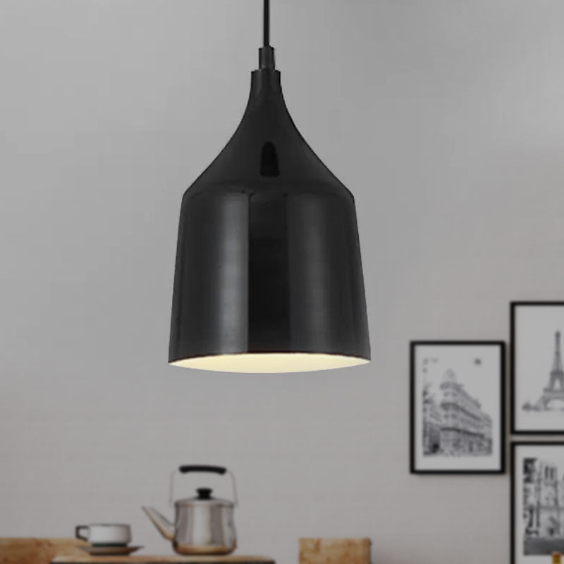 6"/8"/10.5" Dia Metal Bell Ceiling Hanging Light Contemporary 1 Light Living Room Pendant Light with Adjustable Cord in White/Black Clearhalo 'Ceiling Lights' 'Modern Pendants' 'Modern' 'Pendant Lights' 'Pendants' Lighting' 1416777