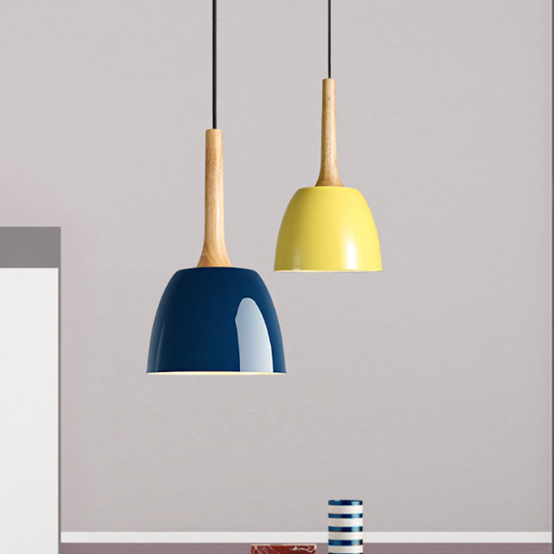 Yellow/Blue/Green Domed Hanging Ceiling Light Modernist Metal 1 Light Pendant Lighting for Dining Room Clearhalo 'Ceiling Lights' 'Modern Pendants' 'Modern' 'Pendant Lights' 'Pendants' Lighting' 1416784