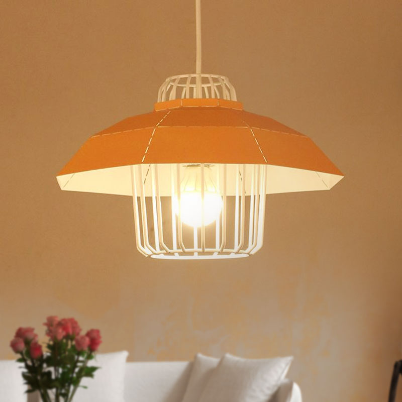 Macaron Style Drum/Bowl Shade Suspension Lamp 1 Light Metallic Hanging Pendant Light in Blue/Orange for Dining Table Clearhalo 'Ceiling Lights' 'Modern Pendants' 'Modern' 'Pendant Lights' 'Pendants' Lighting' 1416792