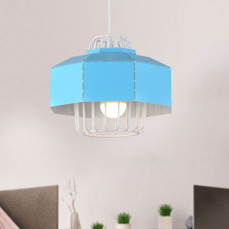 Macaron Style Drum/Bowl Shade Suspension Lamp 1 Light Metallic Hanging Pendant Light in Blue/Orange for Dining Table Clearhalo 'Ceiling Lights' 'Modern Pendants' 'Modern' 'Pendant Lights' 'Pendants' Lighting' 1416793