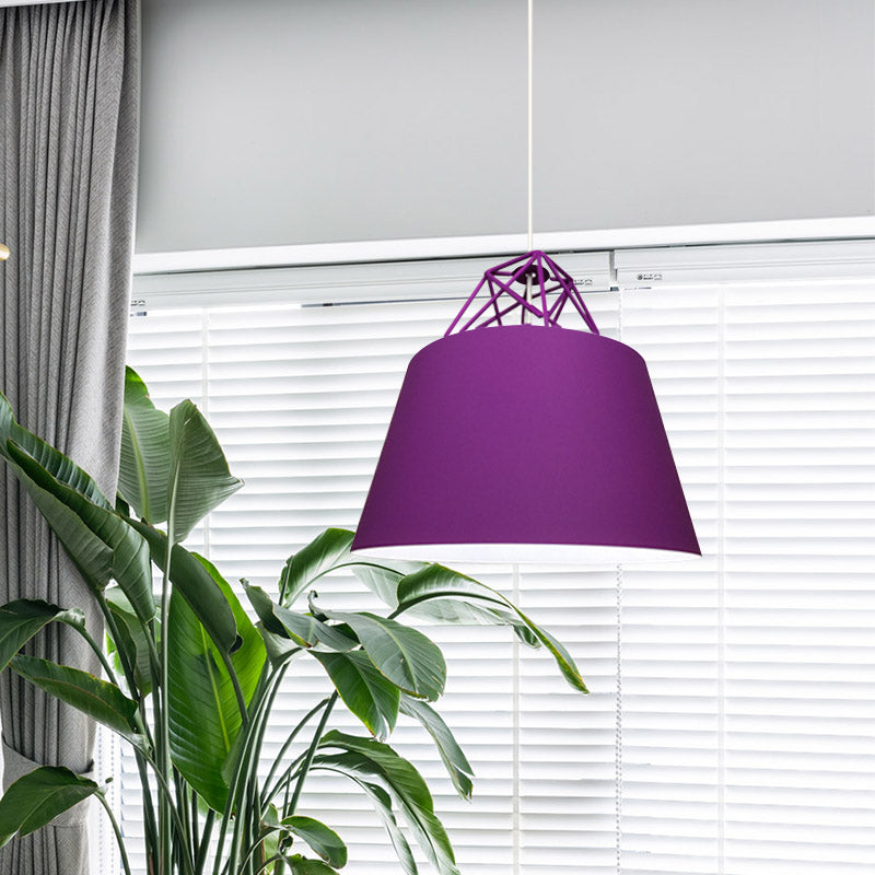 Blue/Purple/Pink Cone Pendant Lighting Contemporary Metal 1 Light Restaurant Ceiling Light Fixture Purple Clearhalo 'Ceiling Lights' 'Modern Pendants' 'Modern' 'Pendant Lights' 'Pendants' Lighting' 1416807