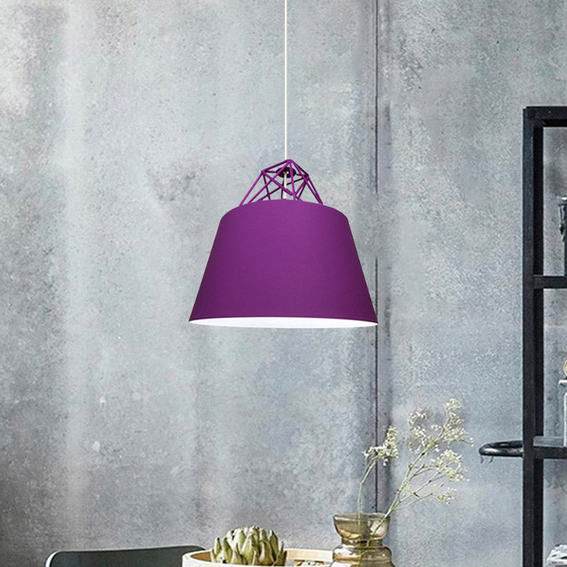 Blue/Purple/Pink Cone Pendant Lighting Contemporary Metal 1 Light Restaurant Ceiling Light Fixture Clearhalo 'Ceiling Lights' 'Modern Pendants' 'Modern' 'Pendant Lights' 'Pendants' Lighting' 1416809