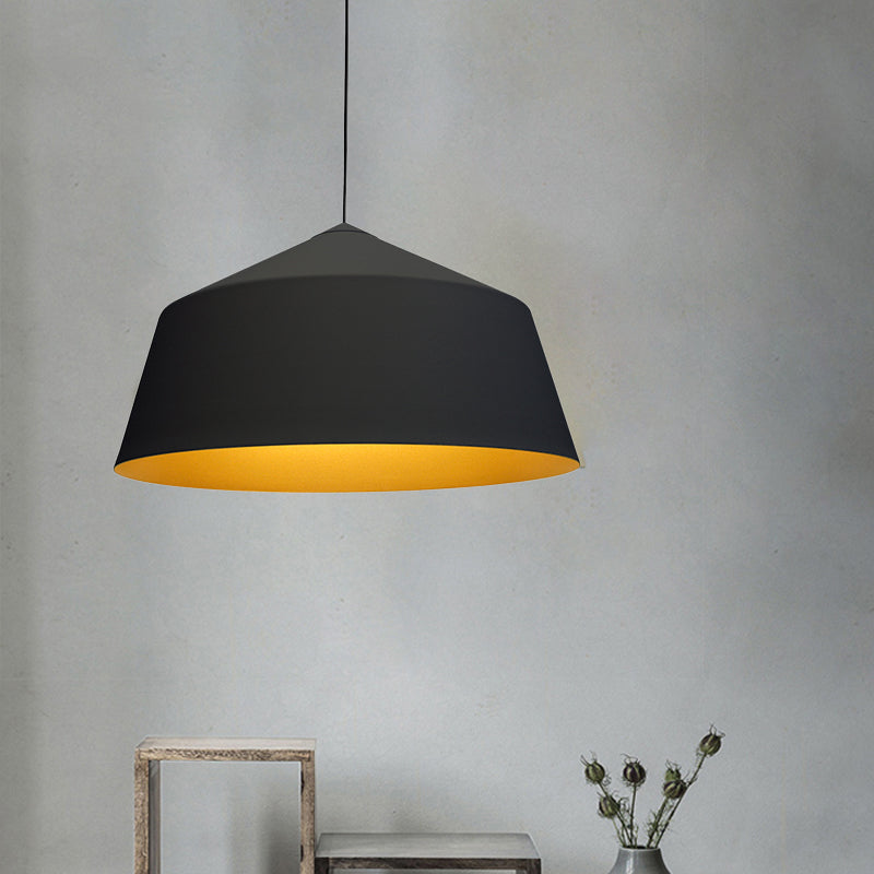 Retro Style Tapered Shade Pendant Lighting 6"/10.5"/12.5" Width 1 Light Metallic Hanging Ceiling Light in Black/White Black 12.5" Clearhalo 'Ceiling Lights' 'Modern Pendants' 'Modern' 'Pendant Lights' 'Pendants' Lighting' 1416871