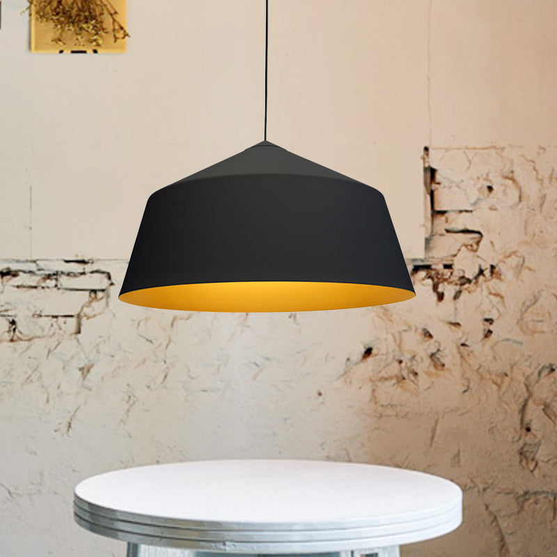 Retro Style Tapered Shade Pendant Lighting 6"/10.5"/12.5" Width 1 Light Metallic Hanging Ceiling Light in Black/White Clearhalo 'Ceiling Lights' 'Modern Pendants' 'Modern' 'Pendant Lights' 'Pendants' Lighting' 1416872