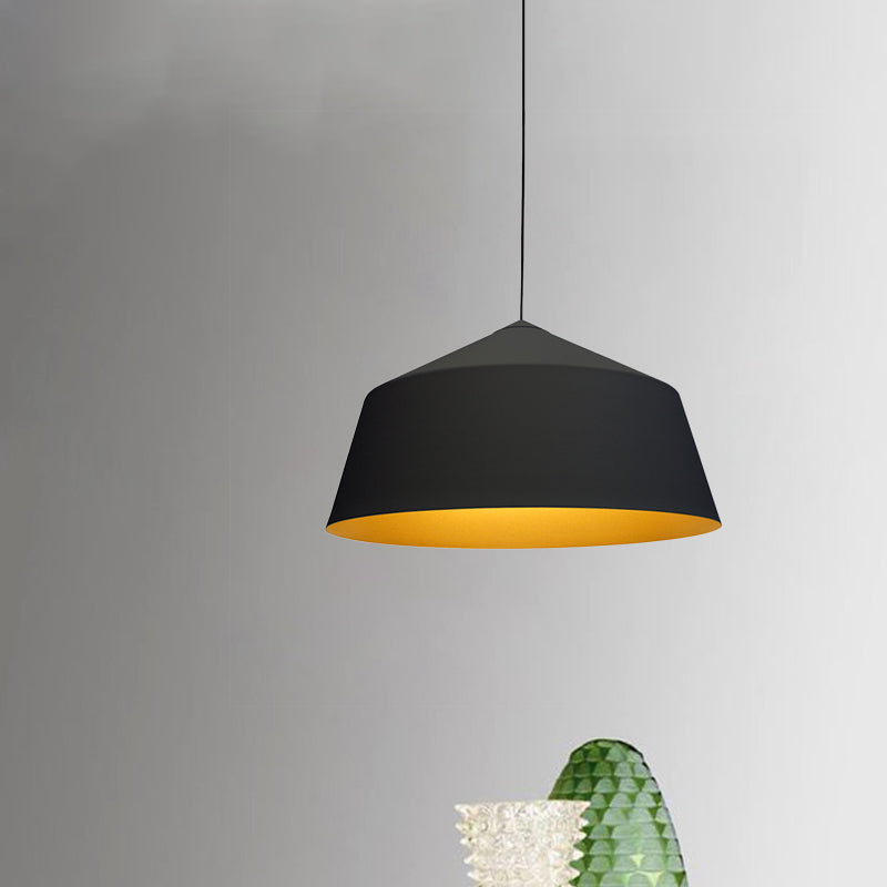 Retro Style Tapered Shade Pendant Lighting 6"/10.5"/12.5" Width 1 Light Metallic Hanging Ceiling Light in Black/White Clearhalo 'Ceiling Lights' 'Modern Pendants' 'Modern' 'Pendant Lights' 'Pendants' Lighting' 1416873