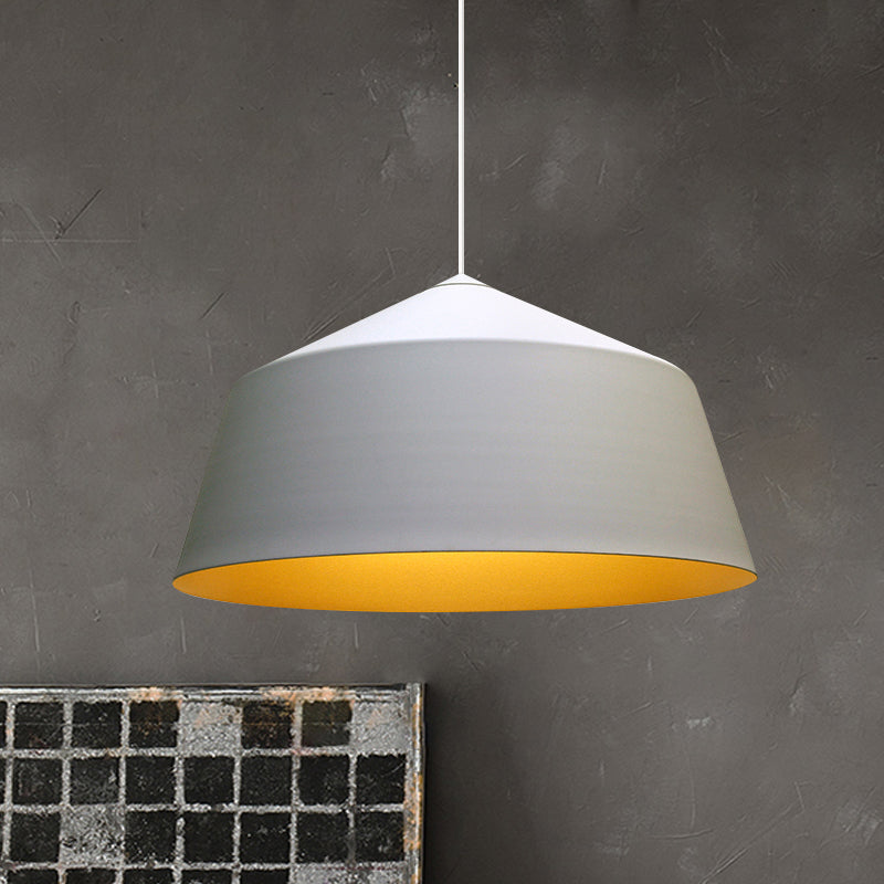 Retro Style Tapered Shade Pendant Lighting 6"/10.5"/12.5" Width 1 Light Metallic Hanging Ceiling Light in Black/White White 12.5" Clearhalo 'Ceiling Lights' 'Modern Pendants' 'Modern' 'Pendant Lights' 'Pendants' Lighting' 1416876