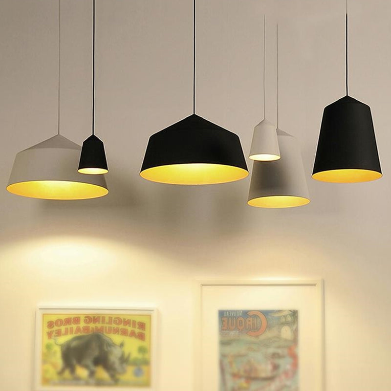 Retro Style Tapered Shade Pendant Lighting 6"/10.5"/12.5" Width 1 Light Metallic Hanging Ceiling Light in Black/White Clearhalo 'Ceiling Lights' 'Modern Pendants' 'Modern' 'Pendant Lights' 'Pendants' Lighting' 1416880