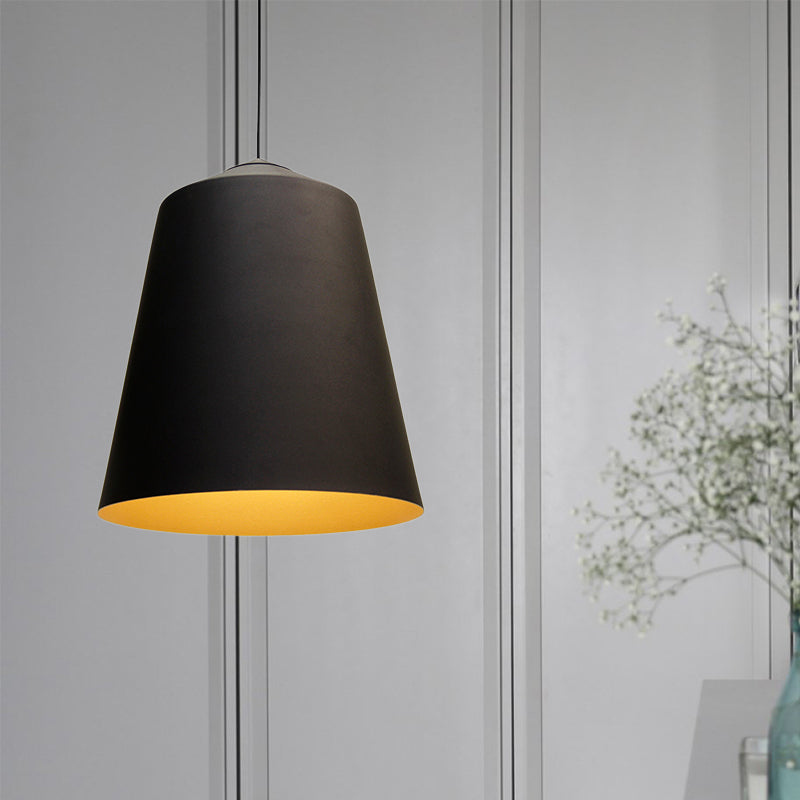 Retro Style Tapered Shade Pendant Lighting 6"/10.5"/12.5" Width 1 Light Metallic Hanging Ceiling Light in Black/White Clearhalo 'Ceiling Lights' 'Modern Pendants' 'Modern' 'Pendant Lights' 'Pendants' Lighting' 1416882