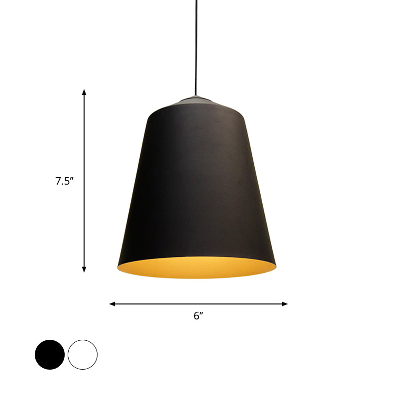 Retro Style Tapered Shade Pendant Lighting 6"/10.5"/12.5" Width 1 Light Metallic Hanging Ceiling Light in Black/White Clearhalo 'Ceiling Lights' 'Modern Pendants' 'Modern' 'Pendant Lights' 'Pendants' Lighting' 1416884