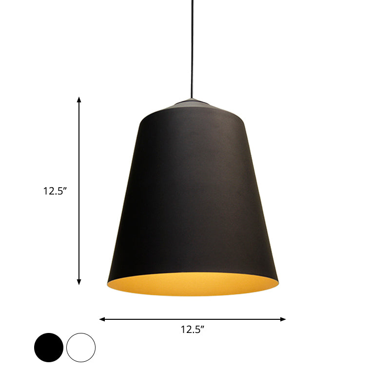 Retro Style Tapered Shade Pendant Lighting 6"/10.5"/12.5" Width 1 Light Metallic Hanging Ceiling Light in Black/White Clearhalo 'Ceiling Lights' 'Modern Pendants' 'Modern' 'Pendant Lights' 'Pendants' Lighting' 1416885