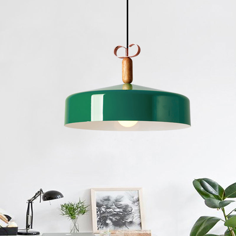 Modernism Style Barn/Cone Shade Suspended Light 1 Light Metal and Wood Pendant Lamp in White/Green for Kitchen Clearhalo 'Ceiling Lights' 'Modern Pendants' 'Modern' 'Pendant Lights' 'Pendants' Lighting' 1416892