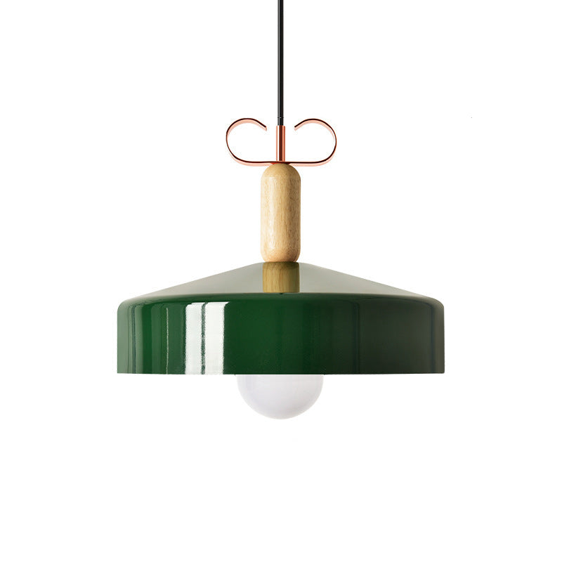 Modernism Style Barn/Cone Shade Suspended Light 1 Light Metal and Wood Pendant Lamp in White/Green for Kitchen Clearhalo 'Ceiling Lights' 'Modern Pendants' 'Modern' 'Pendant Lights' 'Pendants' Lighting' 1416893