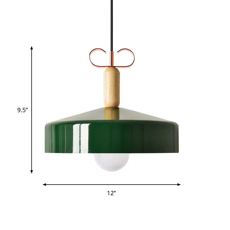 Modernism Style Barn/Cone Shade Suspended Light 1 Light Metal and Wood Pendant Lamp in White/Green for Kitchen Clearhalo 'Ceiling Lights' 'Modern Pendants' 'Modern' 'Pendant Lights' 'Pendants' Lighting' 1416894