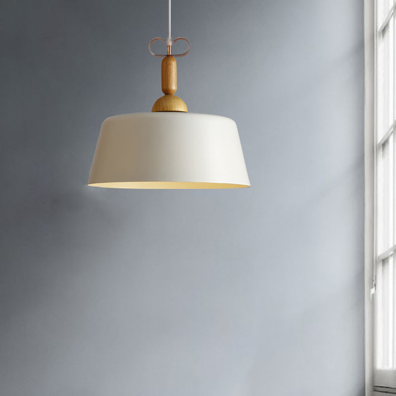 Modernism Style Barn/Cone Shade Suspended Light 1 Light Metal and Wood Pendant Lamp in White/Green for Kitchen White Clearhalo 'Ceiling Lights' 'Modern Pendants' 'Modern' 'Pendant Lights' 'Pendants' Lighting' 1416896