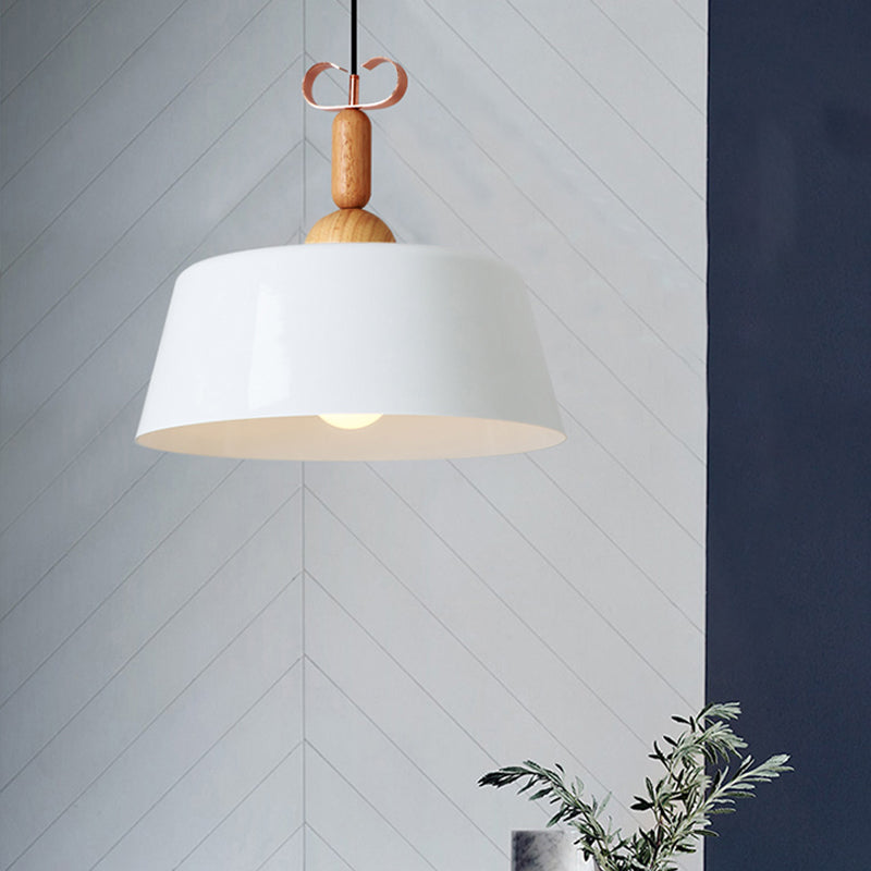 Modernism Style Barn/Cone Shade Suspended Light 1 Light Metal and Wood Pendant Lamp in White/Green for Kitchen Clearhalo 'Ceiling Lights' 'Modern Pendants' 'Modern' 'Pendant Lights' 'Pendants' Lighting' 1416897