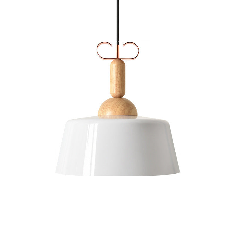 Modernism Style Barn/Cone Shade Suspended Light 1 Light Metal and Wood Pendant Lamp in White/Green for Kitchen Clearhalo 'Ceiling Lights' 'Modern Pendants' 'Modern' 'Pendant Lights' 'Pendants' Lighting' 1416898