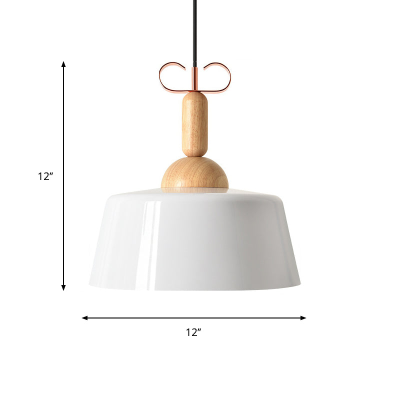 Modernism Style Barn/Cone Shade Suspended Light 1 Light Metal and Wood Pendant Lamp in White/Green for Kitchen Clearhalo 'Ceiling Lights' 'Modern Pendants' 'Modern' 'Pendant Lights' 'Pendants' Lighting' 1416899