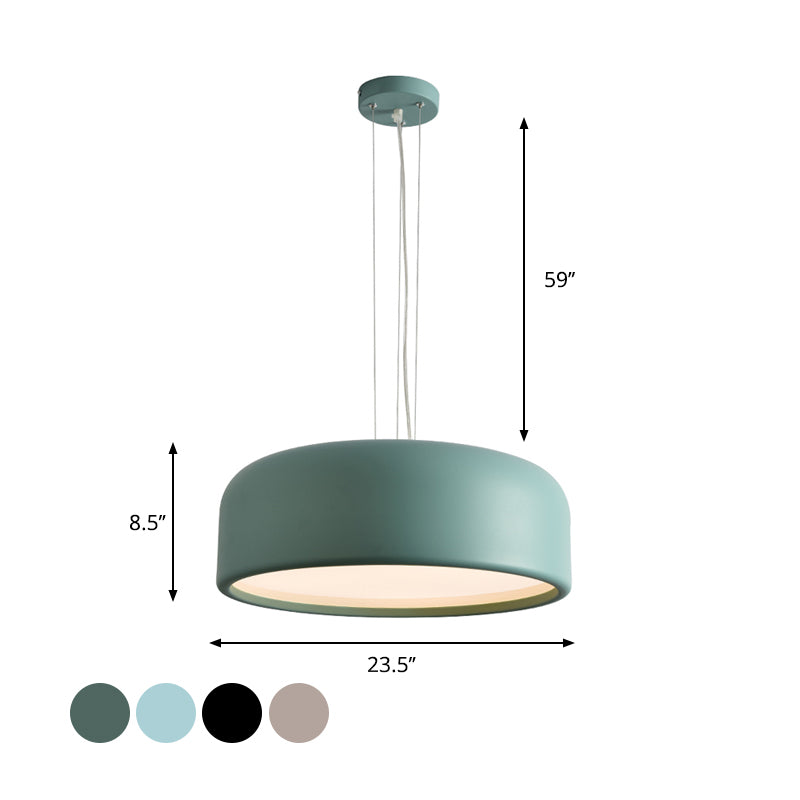 Khaki/Black Drum Shade Ceiling Fixture Macaron Style Metallic 1 Bulb Restaurant Pendant Light Fixture, 14"/19"/23.5" Width Clearhalo 'Ceiling Lights' 'Modern Pendants' 'Modern' 'Pendant Lights' 'Pendants' Lighting' 1416933