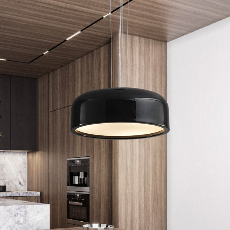 Khaki/Black Drum Shade Ceiling Fixture Macaron Style Metallic 1 Bulb Restaurant Pendant Light Fixture, 14"/19"/23.5" Width Black Clearhalo 'Ceiling Lights' 'Modern Pendants' 'Modern' 'Pendant Lights' 'Pendants' Lighting' 1416934