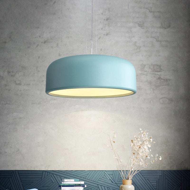 Khaki/Black Drum Shade Ceiling Fixture Macaron Style Metallic 1 Bulb Restaurant Pendant Light Fixture, 14"/19"/23.5" Width Blue Clearhalo 'Ceiling Lights' 'Modern Pendants' 'Modern' 'Pendant Lights' 'Pendants' Lighting' 1416938