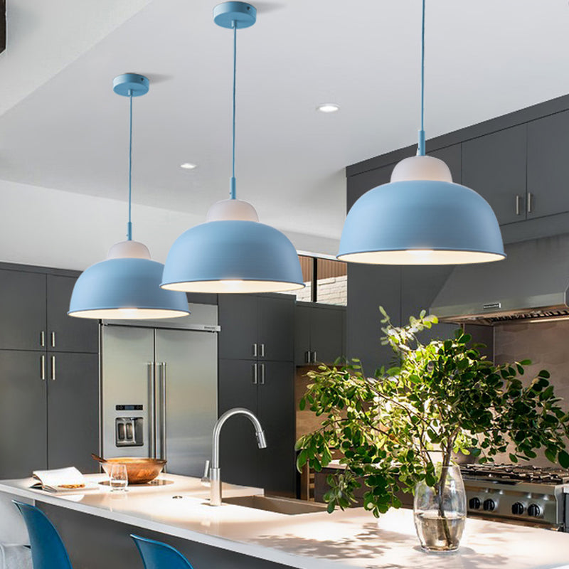 Nordic Style Bowl Shade Pendant Light 1 Bulb Metallic Hanging Light Fixture in Black/Green over Table Sky Blue Clearhalo 'Ceiling Lights' 'Modern Pendants' 'Modern' 'Pendant Lights' 'Pendants' Lighting' 1416946