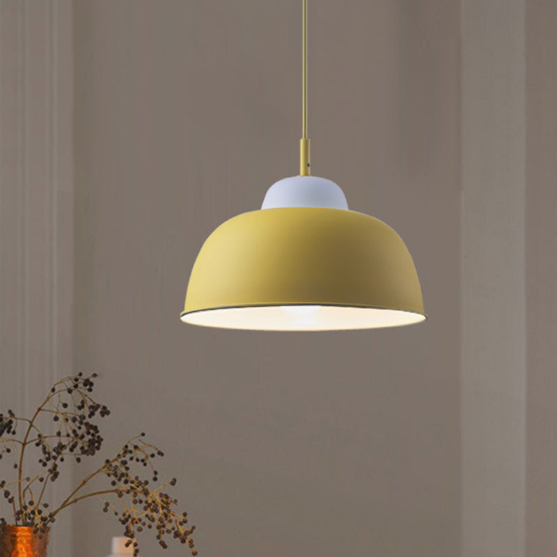 Nordic Style Bowl Shade Pendant Light 1 Bulb Metallic Hanging Light Fixture in Black/Green over Table Yellow Clearhalo 'Ceiling Lights' 'Modern Pendants' 'Modern' 'Pendant Lights' 'Pendants' Lighting' 1416951