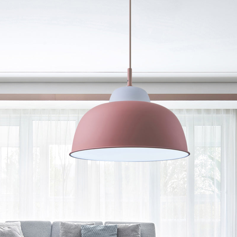 Nordic Style Bowl Shade Pendant Light 1 Bulb Metallic Hanging Light Fixture in Black/Green over Table Pink Clearhalo 'Ceiling Lights' 'Modern Pendants' 'Modern' 'Pendant Lights' 'Pendants' Lighting' 1416959