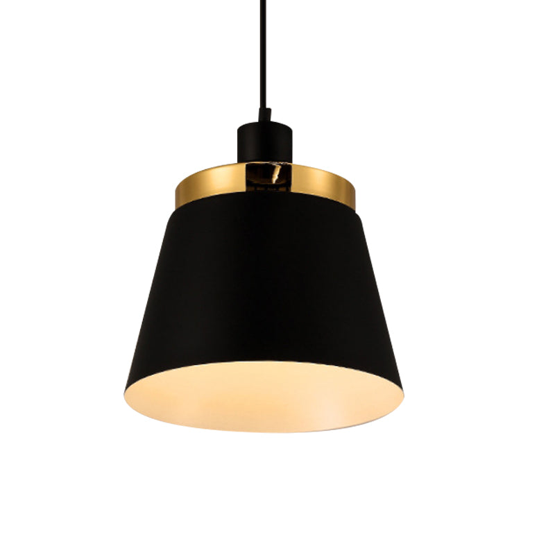 Black Finish Barrel Shade Pendant Lamp Modern Style Metallic 1 Light Bedroom Hanging Ceiling Light Clearhalo 'Ceiling Lights' 'Modern Pendants' 'Modern' 'Pendant Lights' 'Pendants' Lighting' 1417045