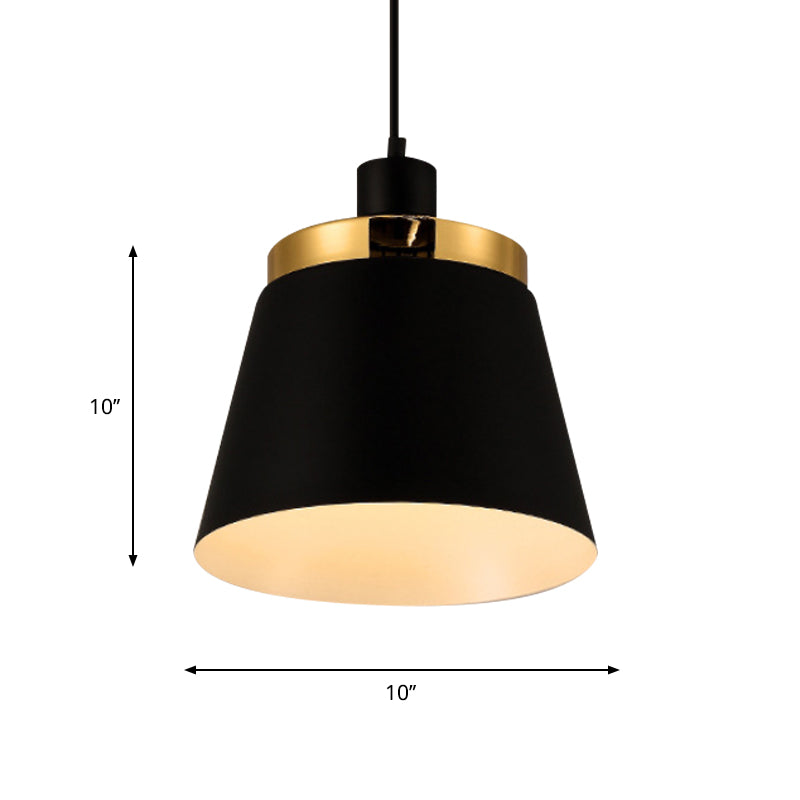 Black Finish Barrel Shade Pendant Lamp Modern Style Metallic 1 Light Bedroom Hanging Ceiling Light Clearhalo 'Ceiling Lights' 'Modern Pendants' 'Modern' 'Pendant Lights' 'Pendants' Lighting' 1417046