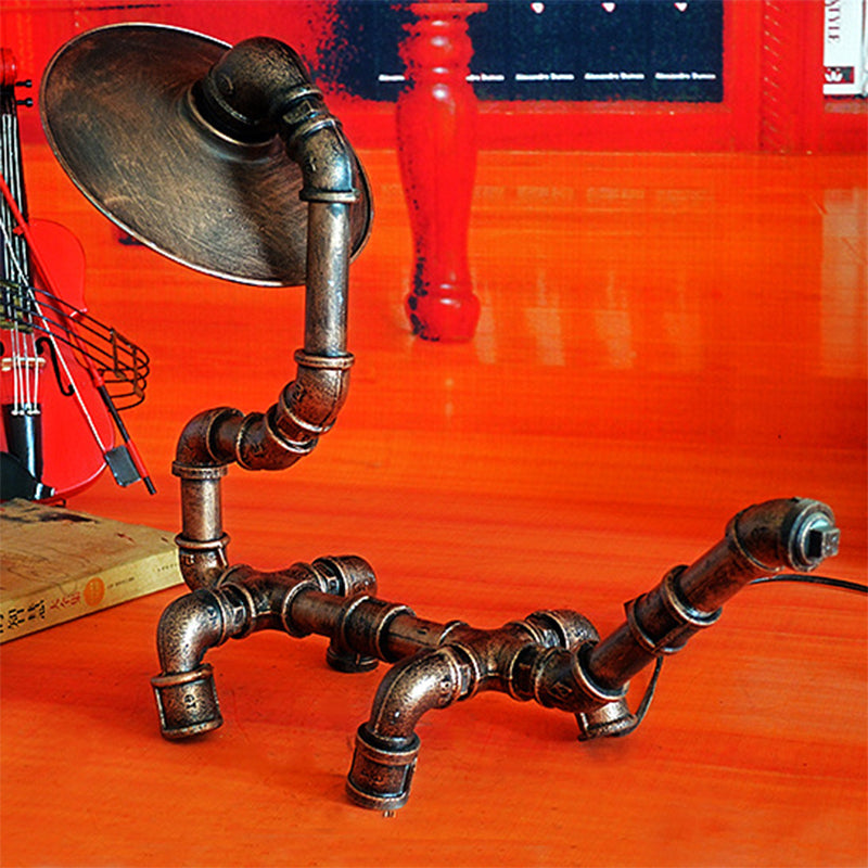 Wrought Iron Dog Shaped Table Lighting with Flat Shade and Pipe Industrial 1 Light Restaurant Table Lamp in Rust Clearhalo 'Lamps' 'Table Lamps' Lighting' 1417049