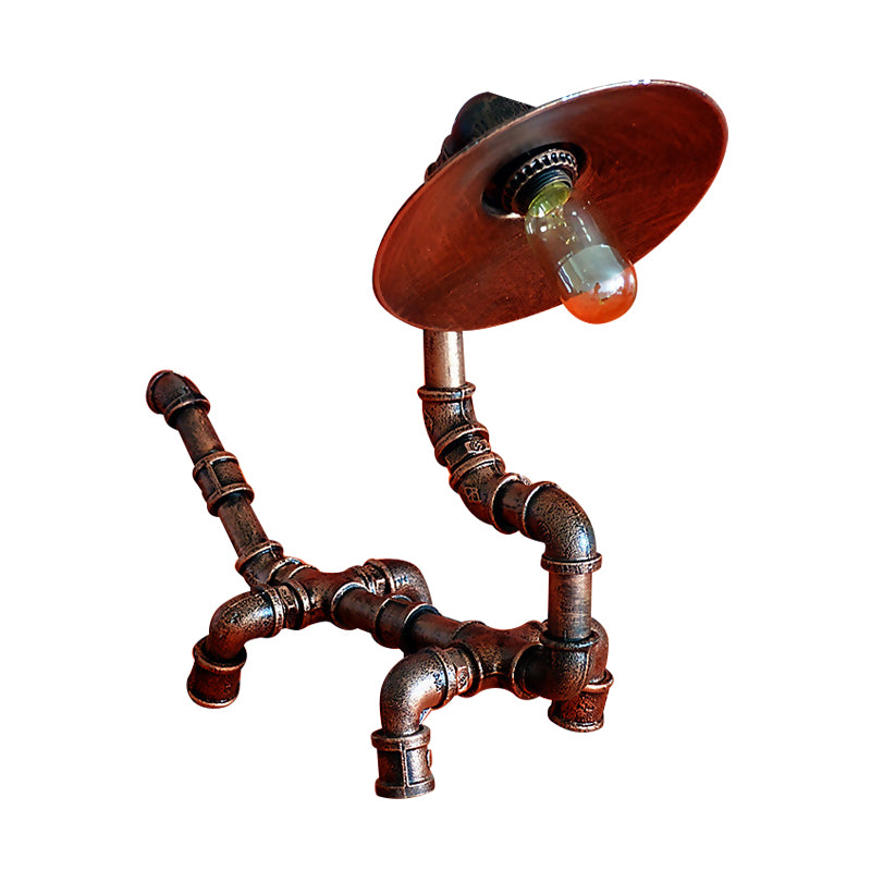 Wrought Iron Dog Shaped Table Lighting with Flat Shade and Pipe Industrial 1 Light Restaurant Table Lamp in Rust Clearhalo 'Lamps' 'Table Lamps' Lighting' 1417050