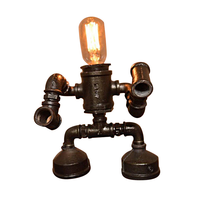 Exposed Bulb Restaurant Table Light with Robot Design Steampunk Metal 1 Light Black Table Lamp Clearhalo 'Lamps' 'Table Lamps' Lighting' 1417054