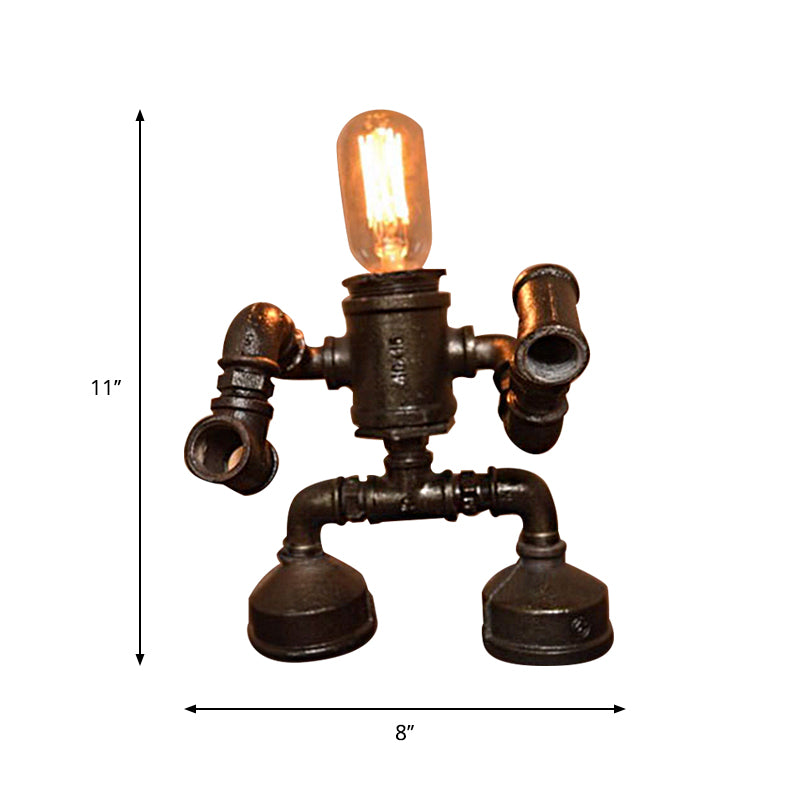 Exposed Bulb Restaurant Table Light with Robot Design Steampunk Metal 1 Light Black Table Lamp Clearhalo 'Lamps' 'Table Lamps' Lighting' 1417056