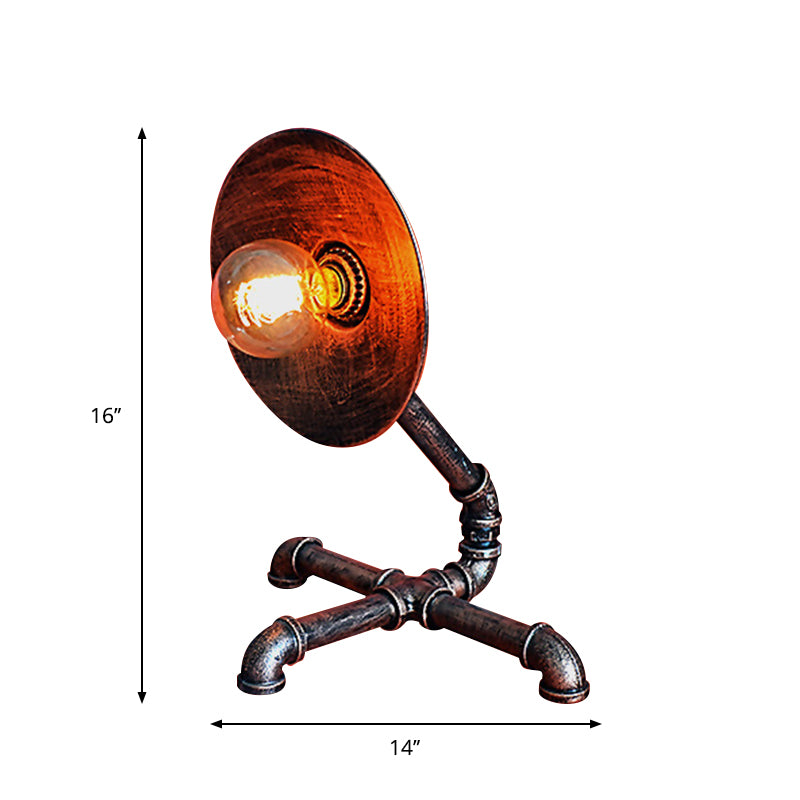 Round Metallic Shade Table Lighting with Pipe-Like Base Antique Stylish 1 Light Restaurant Table Lighting in Rust Clearhalo 'Lamps' 'Table Lamps' Lighting' 1417062