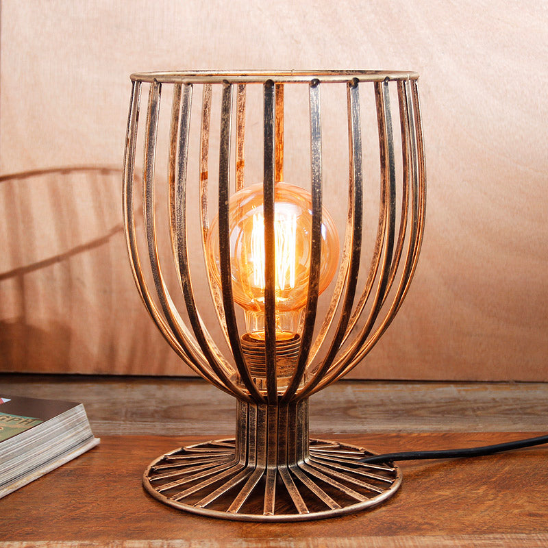 Bronze/Black 1 Light Table Lighting Farmhouse Stylish Wrought Iron Wine Glass Cage Shade Standing Table Lamp Clearhalo 'Lamps' 'Table Lamps' Lighting' 1417106