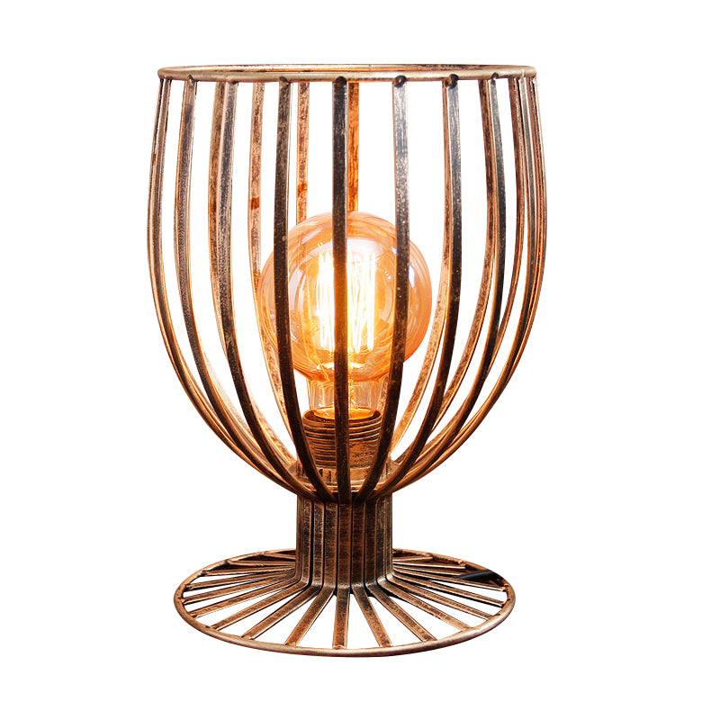 Bronze/Black 1 Light Table Lighting Farmhouse Stylish Wrought Iron Wine Glass Cage Shade Standing Table Lamp Clearhalo 'Lamps' 'Table Lamps' Lighting' 1417108