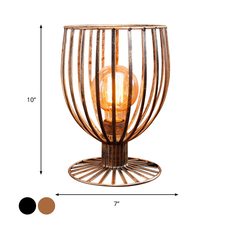 Bronze/Black 1 Light Table Lighting Farmhouse Stylish Wrought Iron Wine Glass Cage Shade Standing Table Lamp Clearhalo 'Lamps' 'Table Lamps' Lighting' 1417109