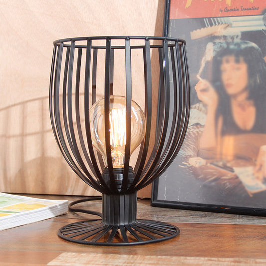 Bronze/Black 1 Light Table Lighting Farmhouse Stylish Wrought Iron Wine Glass Cage Shade Standing Table Lamp Clearhalo 'Lamps' 'Table Lamps' Lighting' 1417112