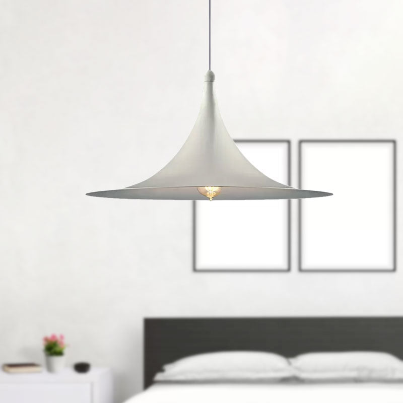 1 Head Hanging Ceiling Light with Flared Shade Metallic Contemporary Bedroom Pendant Lighting in White/Black Clearhalo 'Ceiling Lights' 'Modern Pendants' 'Modern' 'Pendant Lights' 'Pendants' Lighting' 1417127