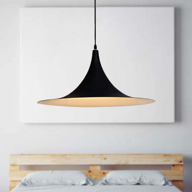 1 Head Hanging Ceiling Light with Flared Shade Metallic Contemporary Bedroom Pendant Lighting in White/Black Clearhalo 'Ceiling Lights' 'Modern Pendants' 'Modern' 'Pendant Lights' 'Pendants' Lighting' 1417128