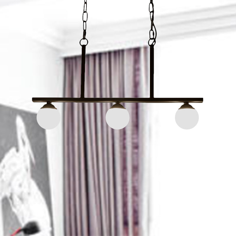 Black 3-Light Pendant Lighting Industrial Opal Glass Globe Shade Island Lamp for Dining Room Clearhalo 'Ceiling Lights' 'Glass shade' 'Glass' 'Island Lights' 'Pendant Lights' Lighting' 1417137