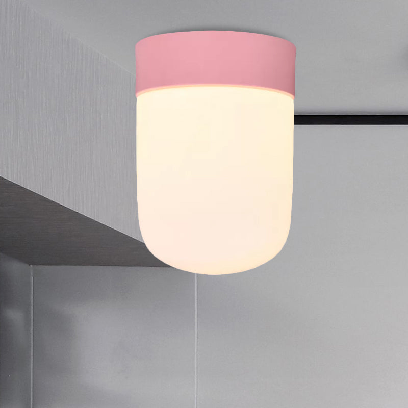 Capsule Corridor Flush Mount Light Modernist Metal and Frosted Glass 1 Light Pink/Gray Ceiling Lighting Clearhalo 'Ceiling Lights' 'Close To Ceiling Lights' 'Close to ceiling' 'Flush mount' Lighting' 1417157