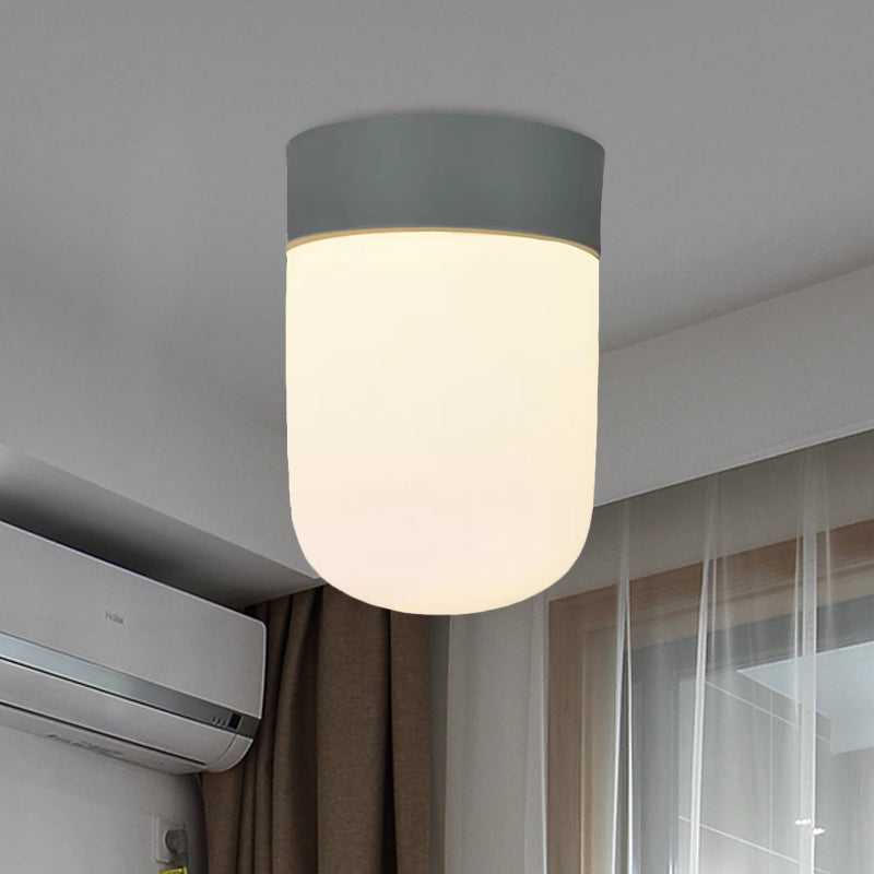 Capsule Corridor Flush Mount Light Modernist Metal and Frosted Glass 1 Light Pink/Gray Ceiling Lighting Clearhalo 'Ceiling Lights' 'Close To Ceiling Lights' 'Close to ceiling' 'Flush mount' Lighting' 1417159