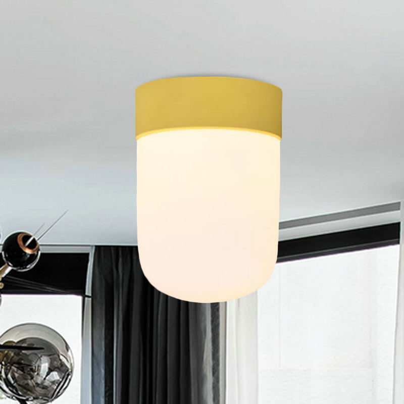 Capsule Corridor Flush Mount Light Modernist Metal and Frosted Glass 1 Light Pink/Gray Ceiling Lighting Clearhalo 'Ceiling Lights' 'Close To Ceiling Lights' 'Close to ceiling' 'Flush mount' Lighting' 1417160