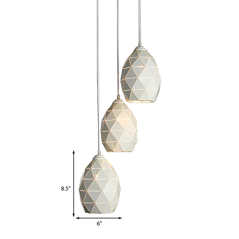 3 Lights Metal Pendant Lighting Modern Style White Geometric Indoor Hanging Ceiling Light, Linear/Round Canopy Clearhalo 'Ceiling Lights' 'Modern Pendants' 'Modern' 'Pendant Lights' 'Pendants' Lighting' 141718